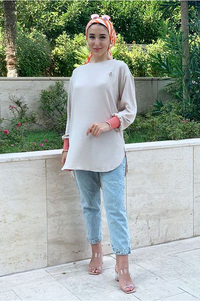 Moda Rosa 25Y4153 - Beige - Broched Aerobin Tunic