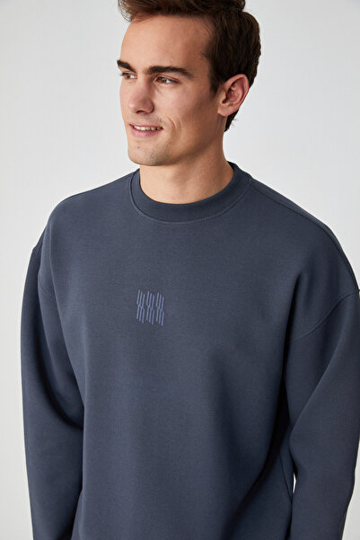 GRIMELANGE PLEMON Чоловічий велосипедний комір, довгі рукави, принт, деталі, оверсайз, сірий світшот