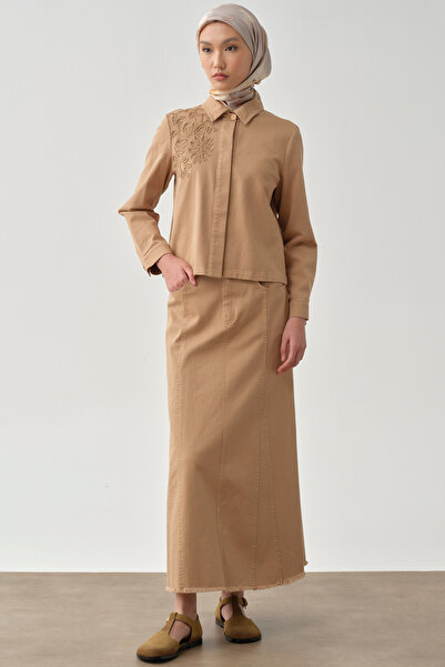 Tuğba Püskül Detaylı Cepli Canvas Etek - Camel