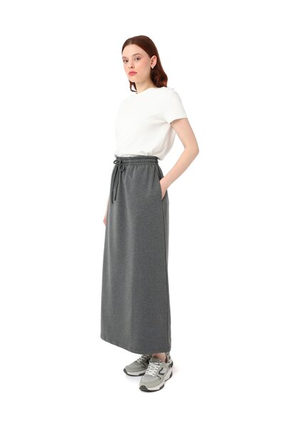 Benin Elastic Waist Knitted Skirt - Gray Melange - Benin