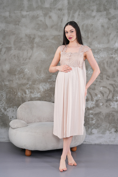 LOHOUSE Kadın Vizon Özel Dantelli Pamuklu Lohusa Hamile Gecelik