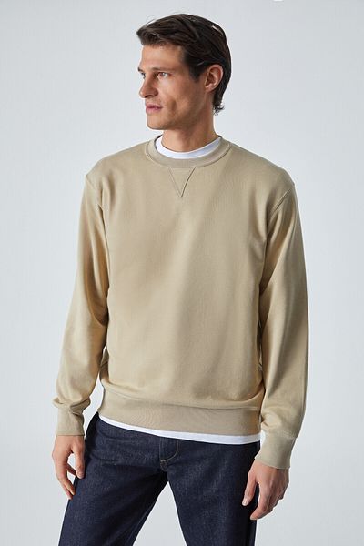 GRIMELANGE Bonell Men's 100% Cotton Relaxed Crew Neck Long Sleeve Mink Sweatshirt