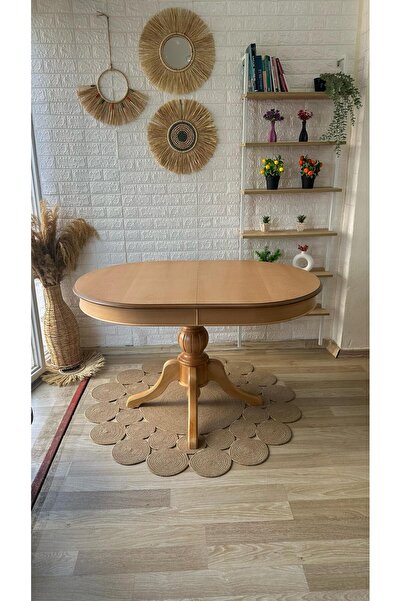 silla Concept Baba Ayaklı Masa Ahşap Oval Naturel Renkli Açılır Masa (BOY 80 CM/EN 120 CM)