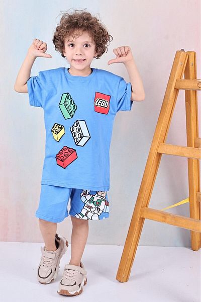 Arya Nisa Kids Boy's Printed 100% Cotton Short Sleeve Shorts Top-Bottom Set