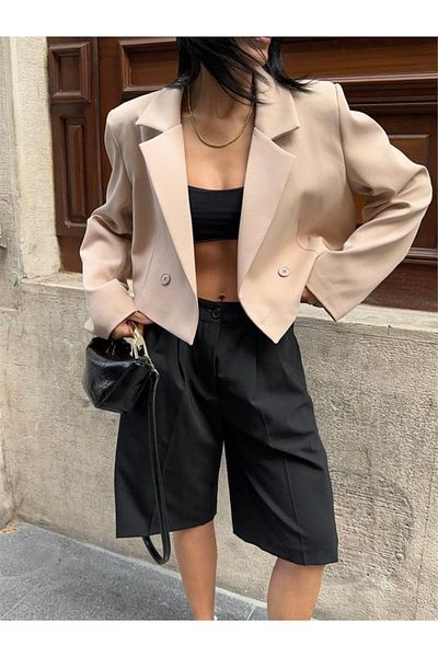 1001moda Beige Atlas Crop Jacket