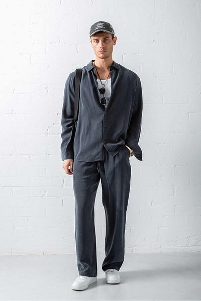 ablukaonline Men's Baggy Fit Elastic Waist Trousers Black