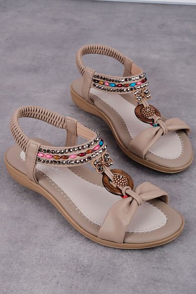 Lal Shoes & Bags Sandale de damă Lucina cu inel rotund cu detalii de piatră colorată-VİZYON