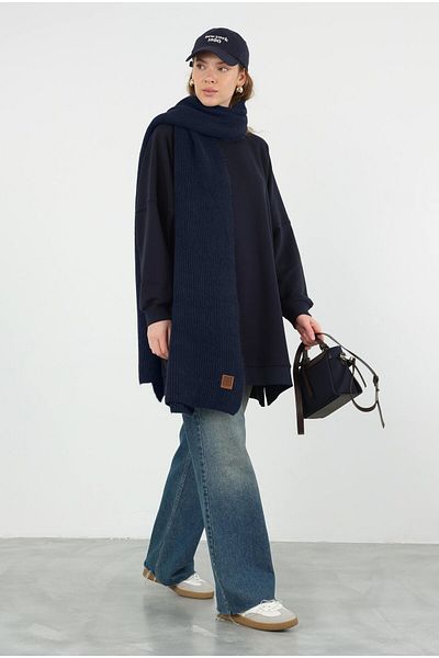 HEQA Navy Blue Plain Knitted Scarf