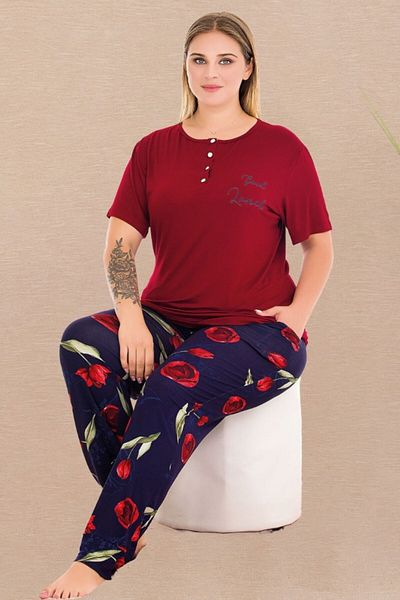 tarzımsüper Plus Size Luxury Pajamas Set with Elastic Waist Comfort Model Cotton Women's Pajamas Set