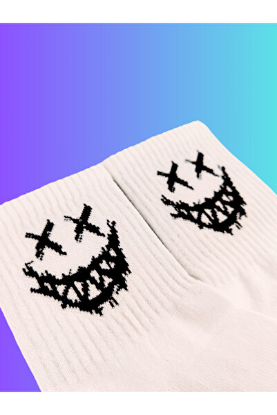 Shuttle Park Special Design Unisex Colorful Black Smile Patterned Fun Comfortable Stylish Style Scented White College Socks