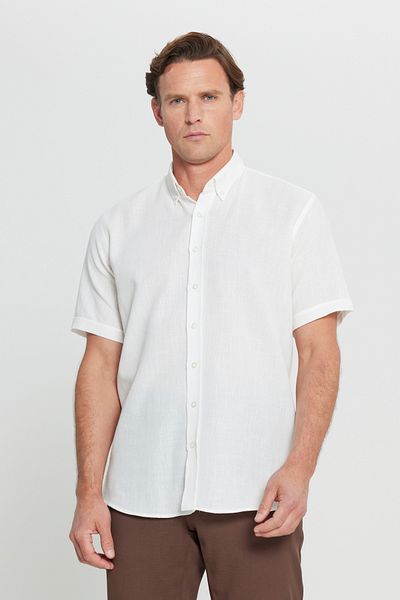 AC&Co / Altınyıldız Classics Ανδρικό λευκό 100% βαμβακερό πουκάμισο με κουμπιά με κουμπιά με κουμπιά με κουμπιά με κουμπιά