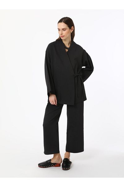 Benin Cotton Fabric Elastic Waist Trousers - Black - Benin