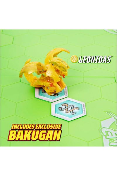 BAKUGAN Evo Battle Arena, Includes Exclusive Leonidas Bakugan, 2 Cards and BakuCores, Neon Game Boar