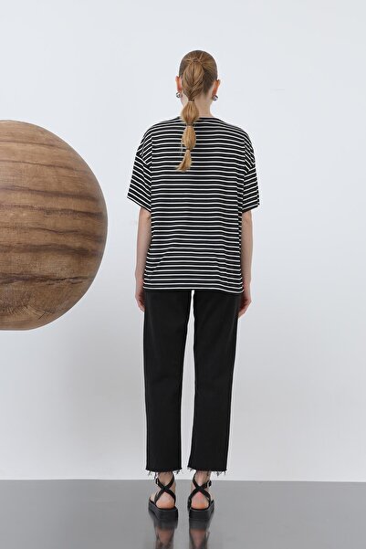 Loreen Γυναικείο μπλουζάκι με ριγέ λαιμόκοψη - 20641TSH - BLACK-ECRU