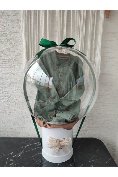 Kids Büyülü Balon-Unisex Bebek Tulum Haki Yenidoğan Doğum Tebrik Hediye Kutusu