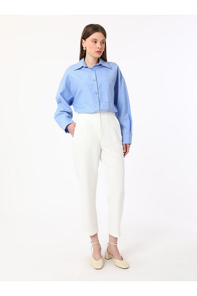 Refka Classic Trousers with Cuff Detail - Off White - Refka