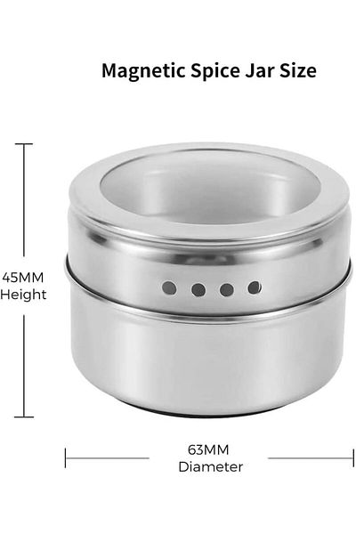 COOYA Magnetic Spice Jars 12pcs with Wall Base,Stainless steel material,Includes 120 Labelling Stickers