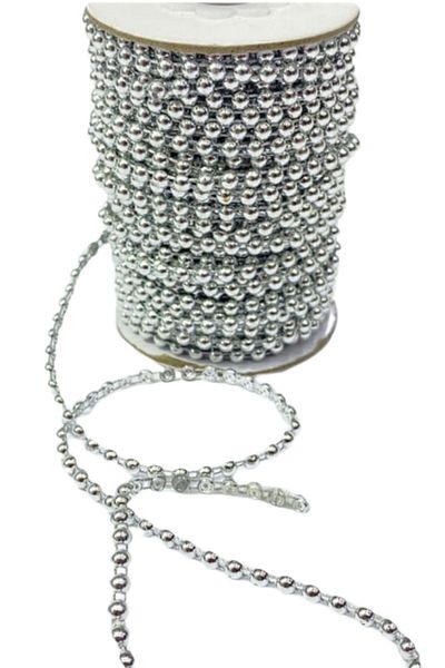 MBB ETİCARET Sewable Inline Pearl Single Width 1 cm Silver 1 Meter