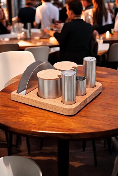 FİTHOME 6-Piece Stainless Steel Spice Rack Sugar Bowl Menaj Set Cafe and Restaurant Spice Rack Set