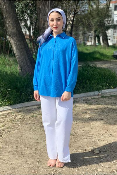 Moda Rosa 25Y4388 - Blue - Jacquard Low Collar Shirt