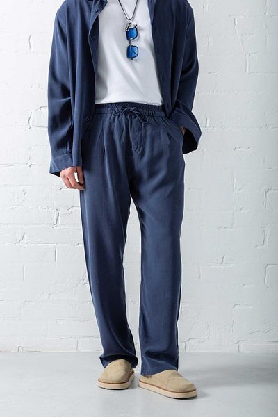 ablukaonline Men's Baggy Fit Elastic Waist Trousers Navy Blue