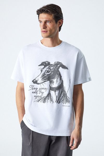 GRIMELANGE Ανδρικό λευκό μπλουζάκι GALGO Oversize