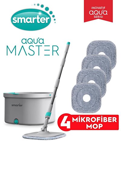 SMARTER AQUA MASTER 4 ADET MİKROFİBER MOP TEMİZ&KİRLİ SUYU AYIRMA ÖZELLİĞİ OTOMATİK TEMİZLİK SETİ