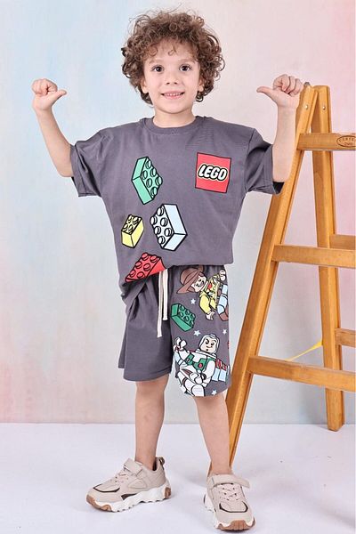 Arya Nisa Kids PANTALONI SCURT CU MÂNECĂ SCURTĂ, IMPRIMAȚI 100% BUMBAC, PENTRU BĂIEȚI