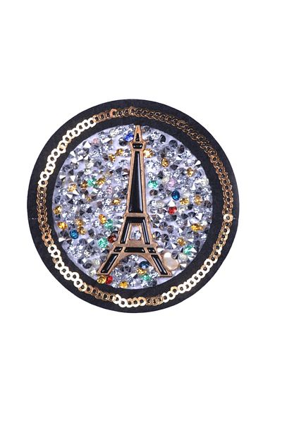 Hangora Applique Iron-On Stone Eiffel Tower Black Crest 6 cm