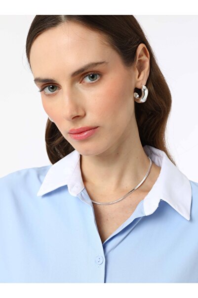 Benin Pamuklu Poplin Oversize Gömlek Tunik - Mavi - Benin