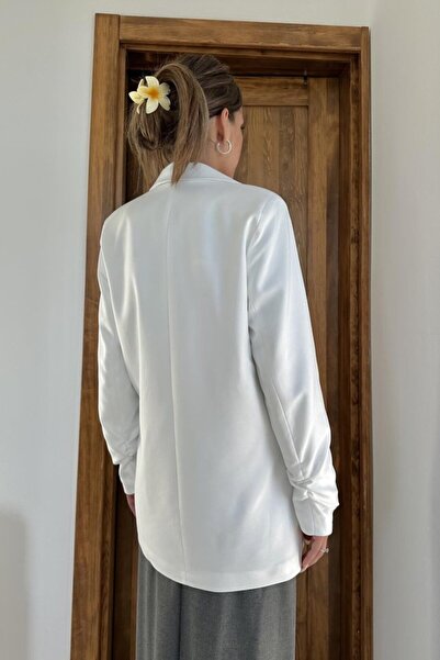 trend_ermege Ecru Sleeve End Gathered Atlas Jacket