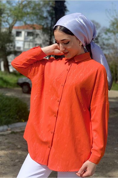 Moda Rosa 25Y4388 - Orange - Jacquard Low Collar Shirt