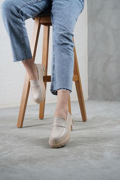 Beyond Μπεζ Δερμάτινα Loafer Παπούτσια Moccasin - Χοντρή σόλα 4,5cm (Byndlfrk03)