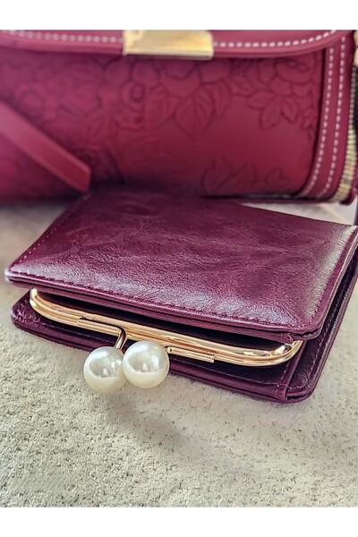 ARONA KADIN CÜZDAN ÖPÜCÜK KİLİTLİ İNCİ DETAYLI