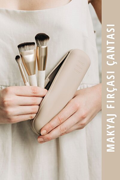 Mamastuff Silikon Makyaj Fırçası Çantası - Kalem Kutusu Organizer - Küçük Boy Açık Kahverengi