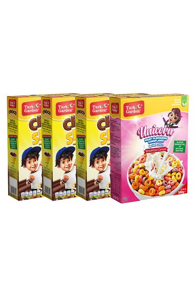 TURK GARDEN Choco Shells + Unicorn Corn Flakes 500 Gr 4-Pack Mixed