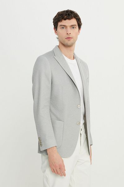 ALTINYILDIZ CLASSICS Ανδρικό γκρι 360 Stretch All-Way Βαμβακερό παλτό Dobby Blazer με λεπτή εφαρμογή χελιδονοουράς