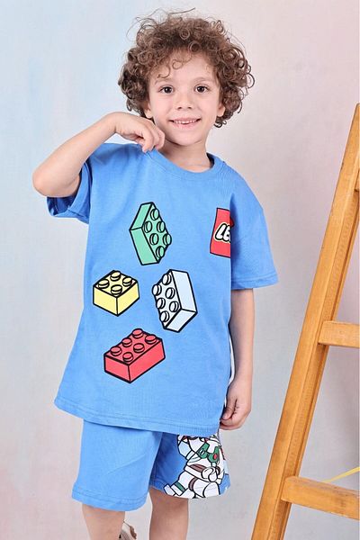 Arya Nisa Kids Boy's Printed 100% Cotton Short Sleeve Shorts Top-Bottom Set