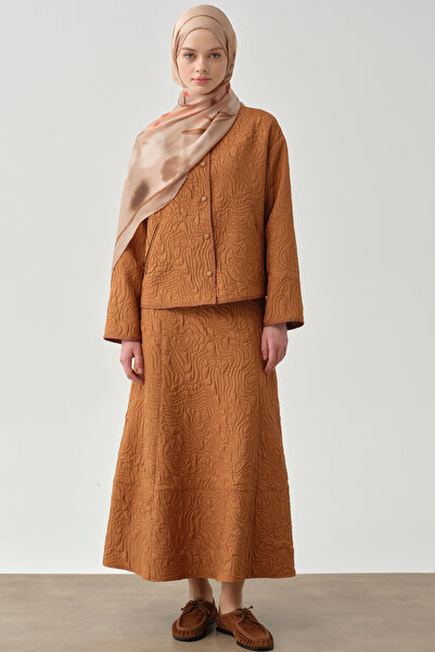 Tuğba Cepli Parçalı Kapitone Etek - Tarçın