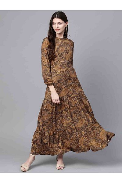 Sassafras By Styli Paisley Print Tiered Maxi Dress
