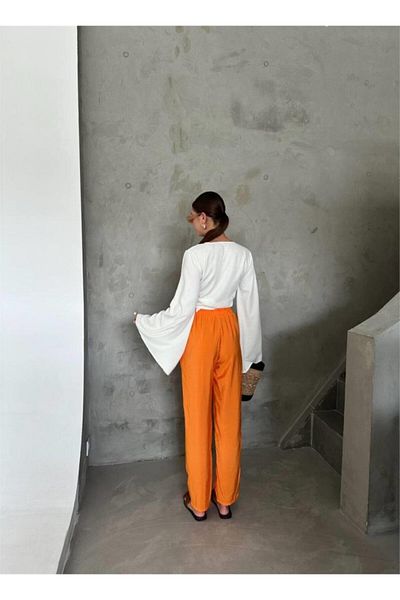 leyla sanat sanata yeni bir bakış açısı Leyla Sanat a New Perspective on Art Bel Rubber Detail Modal Fabric Pants - Orange