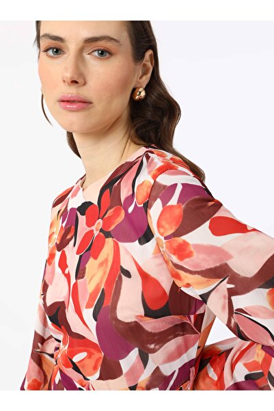 Refka Bağlama Detaylı Desenli Tesettür Elbise - Turuncu Çiçek desenli - Refka