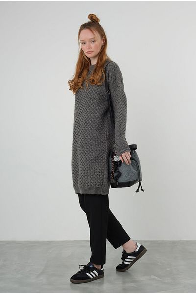 HEQA Spider Knitted - Πουλόβερ Μακρύ Ανθρακί
