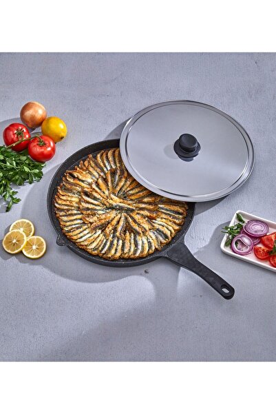 PAMİRAVM Döküm Kapaklı Balık-Gözleme Tavası 34 cm