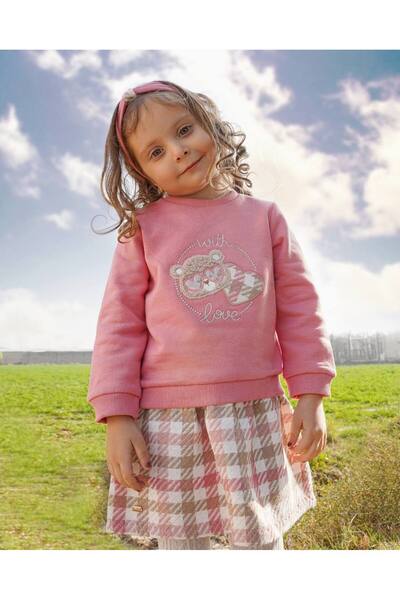 İNDİGO طقم فستان وبلوزة باندانا للفتيات الصغيرات باللون الوردي المجفف