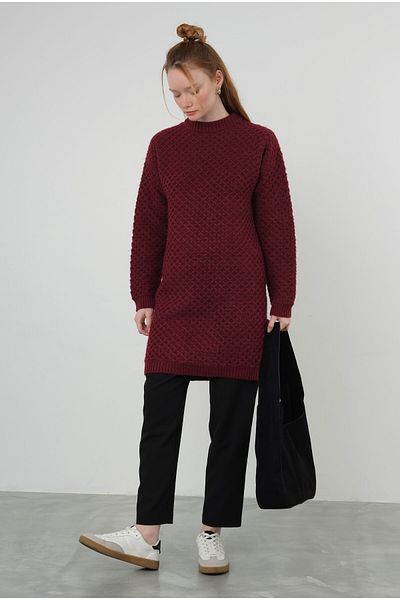 HEQA Pulover cu model în colac de păianjen lung Burgundy
