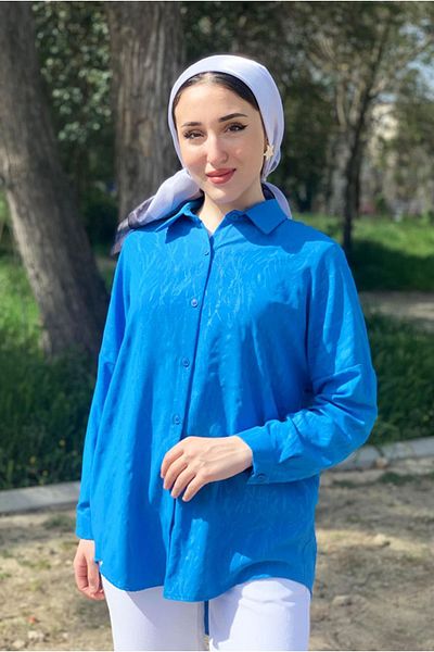 Moda Rosa 25Y4388 - Blue - Jacquard Low Collar Shirt