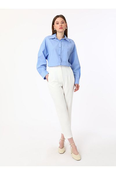 Refka Classic Trousers with Cuff Detail - Off White - Refka