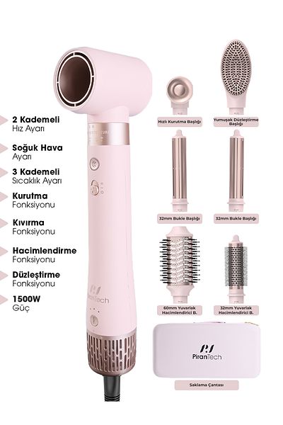 pirantech Ks-611 Style-Airwrap 6 Head Hair Styling and Drying Set - Curl, Volume, Fast Drying