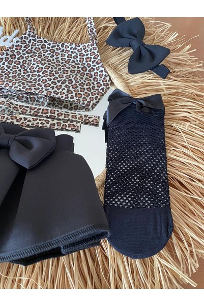 EBRU ÖZÖRGÜCÜ Girl's 4-Piece Leopard Print Tie-Up Backless Crop Body Skirt Bandana Socks Set